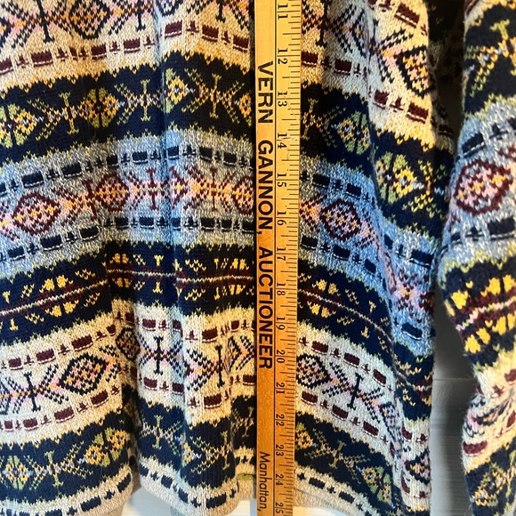 Nordic Fair Isle Smock Neck Sweater Large 100% Cotton - Picture 6 of 9